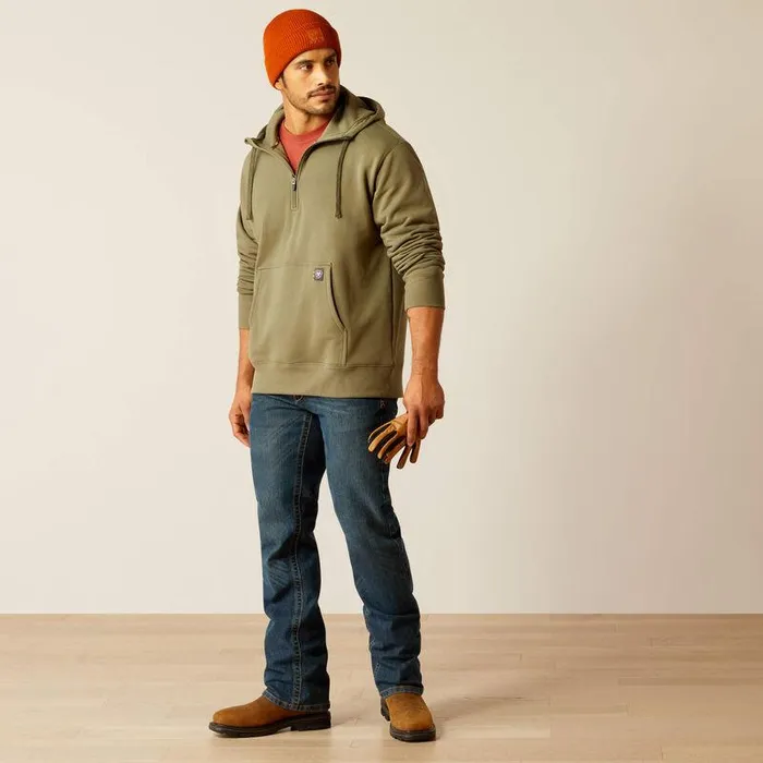 Men Sweatshirts and Hoodies Ariat Rebar Workman 14 Zip Hoodie Deep Lichen