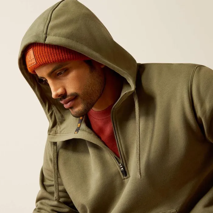 Men Sweatshirts and Hoodies Ariat Rebar Workman 14 Zip Hoodie Deep Lichen