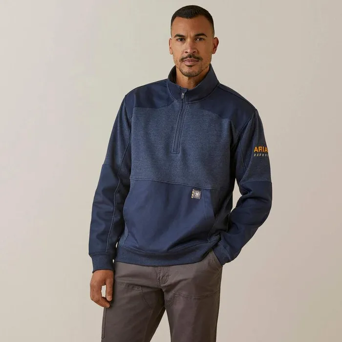 Men Sweatshirts and Hoodies Ariat Rebar Workman Duracanvas 14 Zip Sweatshirt Navy Heatherand Navy