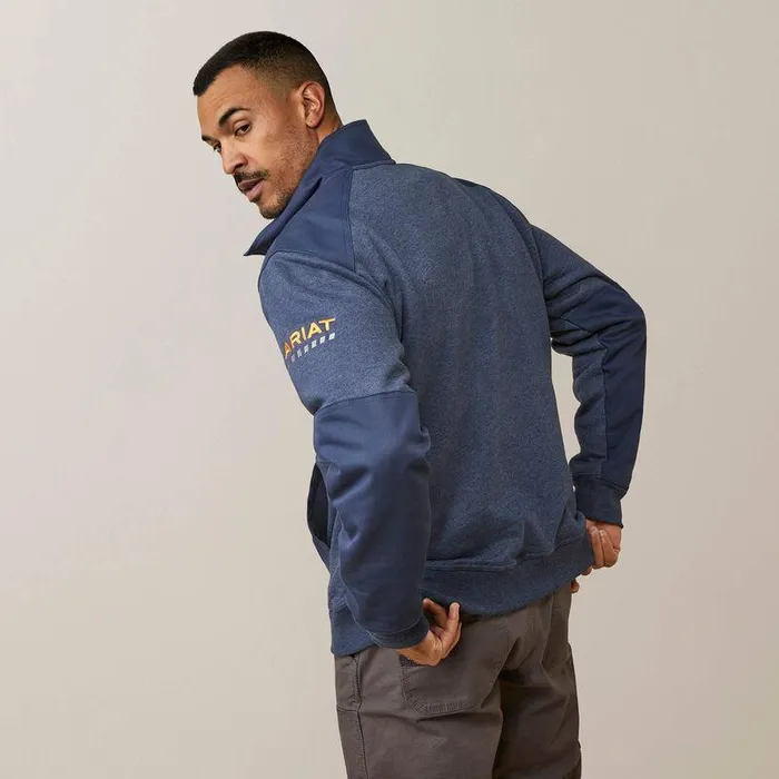 Men Sweatshirts and Hoodies Ariat Rebar Workman Duracanvas 14 Zip Sweatshirt Navy Heatherand Navy