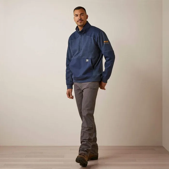 Men Sweatshirts and Hoodies Ariat Rebar Workman Duracanvas 14 Zip Sweatshirt Navy Heatherand Navy