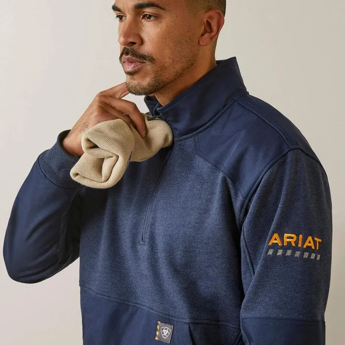 Men Sweatshirts and Hoodies Ariat Rebar Workman Duracanvas 14 Zip Sweatshirt Navy Heatherand Navy