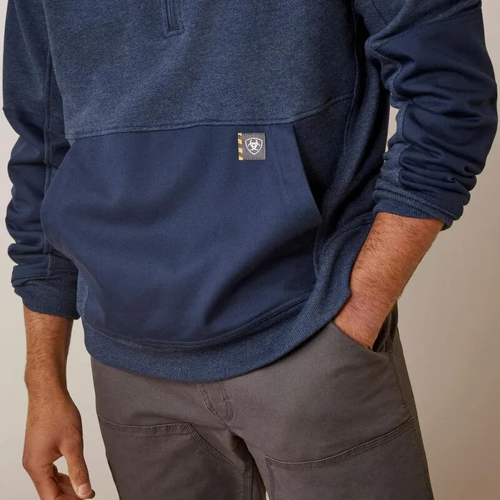 Men Sweatshirts and Hoodies Ariat Rebar Workman Duracanvas 14 Zip Sweatshirt Navy Heatherand Navy