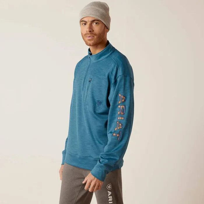Men Sweatshirts and Hoodies Ariat Team Logo 14 Zip Sweatshirt Mallard Blue