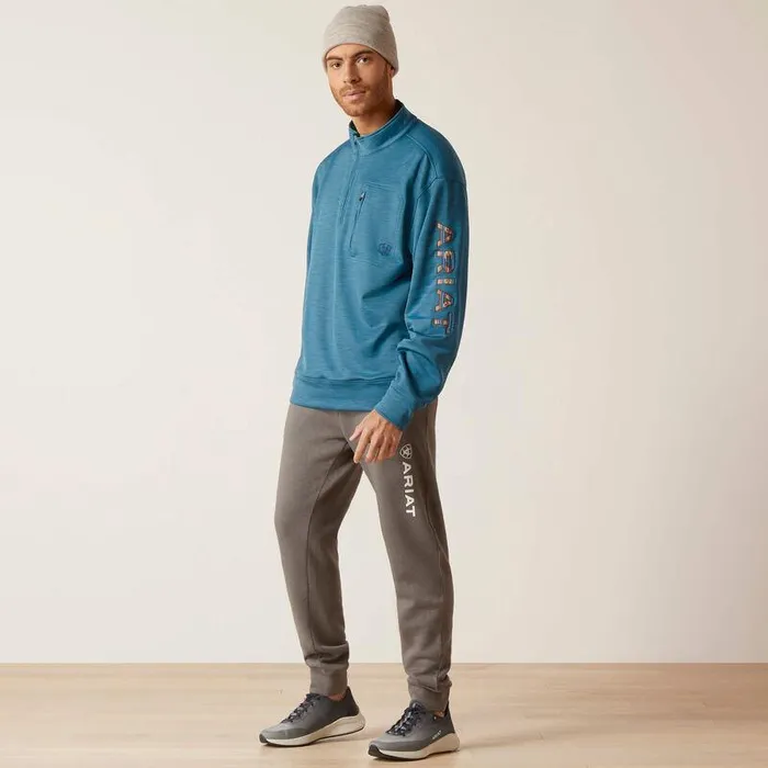 Men Sweatshirts and Hoodies Ariat Team Logo 14 Zip Sweatshirt Mallard Blue