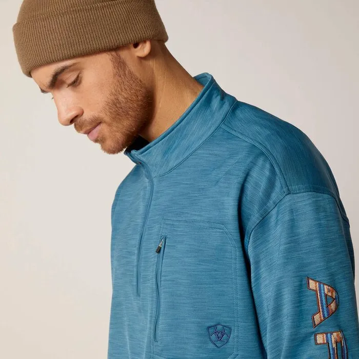 Men Sweatshirts and Hoodies Ariat Team Logo 14 Zip Sweatshirt Mallard Blue