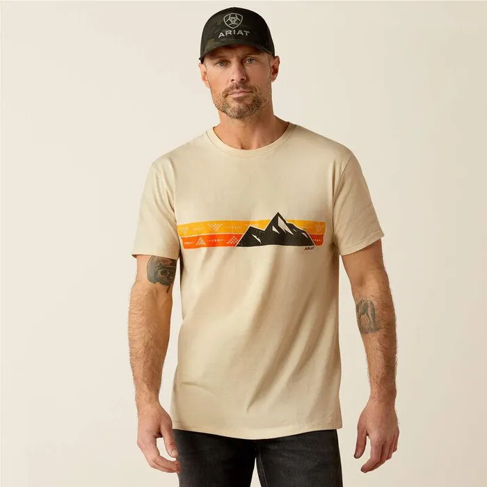 Men TShirts and Polos Ariat Ariat Southwest Mountain Stripe TShirt Natural