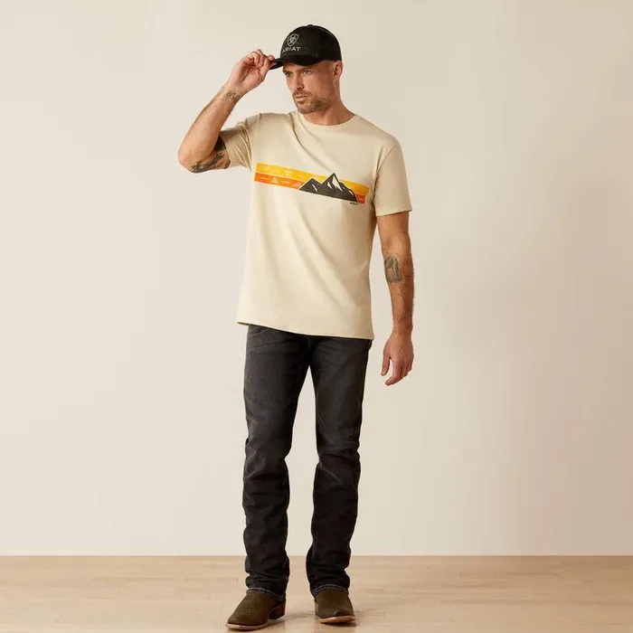Men TShirts and Polos Ariat Ariat Southwest Mountain Stripe TShirt Natural
