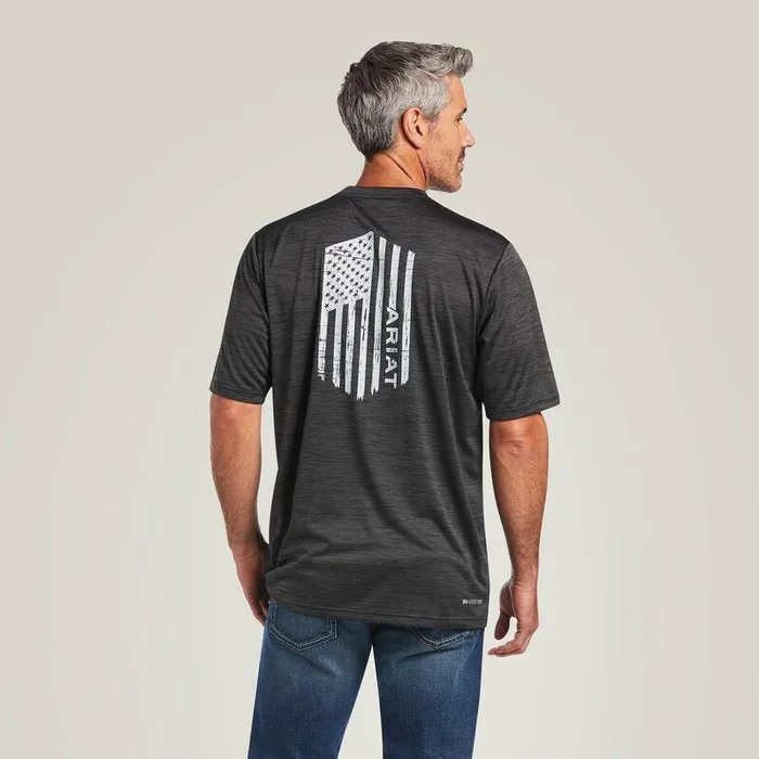 Men TShirts and Polos Ariat Charger Vertical Flag Tee Charcoal