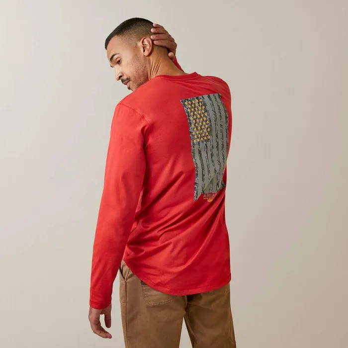 Men TShirts and Polos Ariat Rebar Workman Reflective Flag Graphic TShirt Pompeian Red