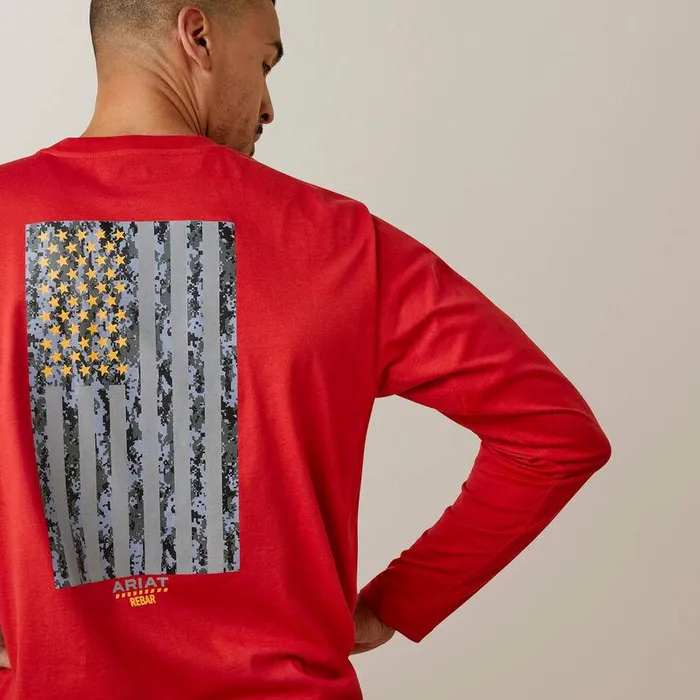 Men TShirts and Polos Ariat Rebar Workman Reflective Flag Graphic TShirt Pompeian Red Men TShirts and Polos Ariat Rebar Workman Reflective Flag Graphic TShirt Pompeian Red