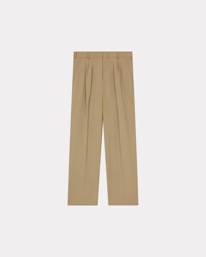 Men Tailored Pants In Virgin Wool Dark Beige Kenzo Tailoring
