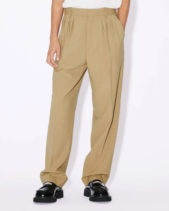 Men Tailored Pants In Virgin Wool Dark Beige Kenzo Tailoring