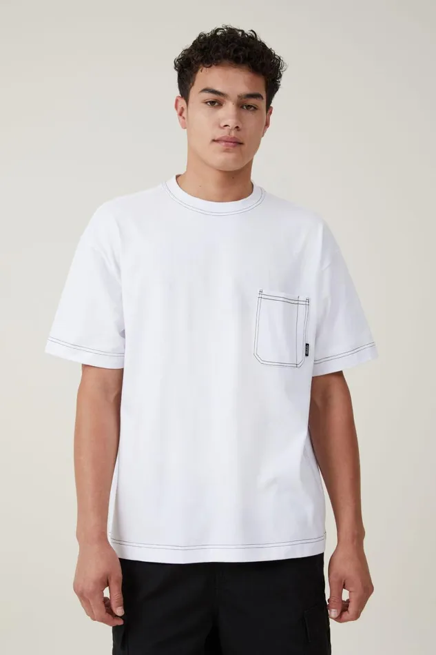 Men Tees and Tanks Cotton On Box Fit Pocket TShirt White Civic Contrast