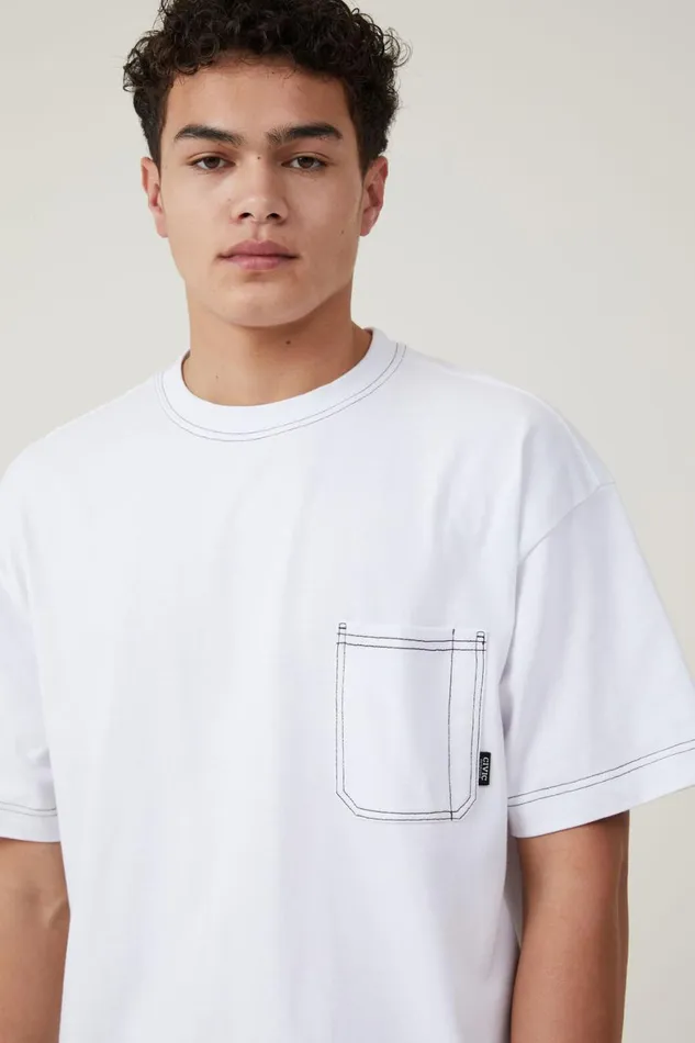 Men Tees and Tanks Cotton On Box Fit Pocket TShirt White Civic Contrast