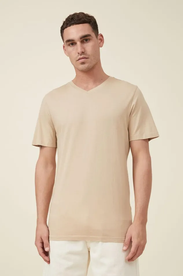 Men Tees and Tanks Cotton On Organic VNeck TShirt Stone Clay