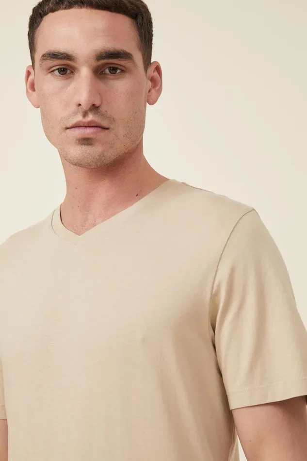 Men Tees and Tanks Cotton On Organic VNeck TShirt Stone Clay