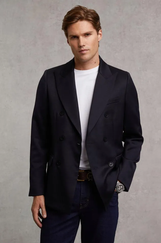 Men The Double Breasted Blazer Navy Barathea Holland Cooper Blazers