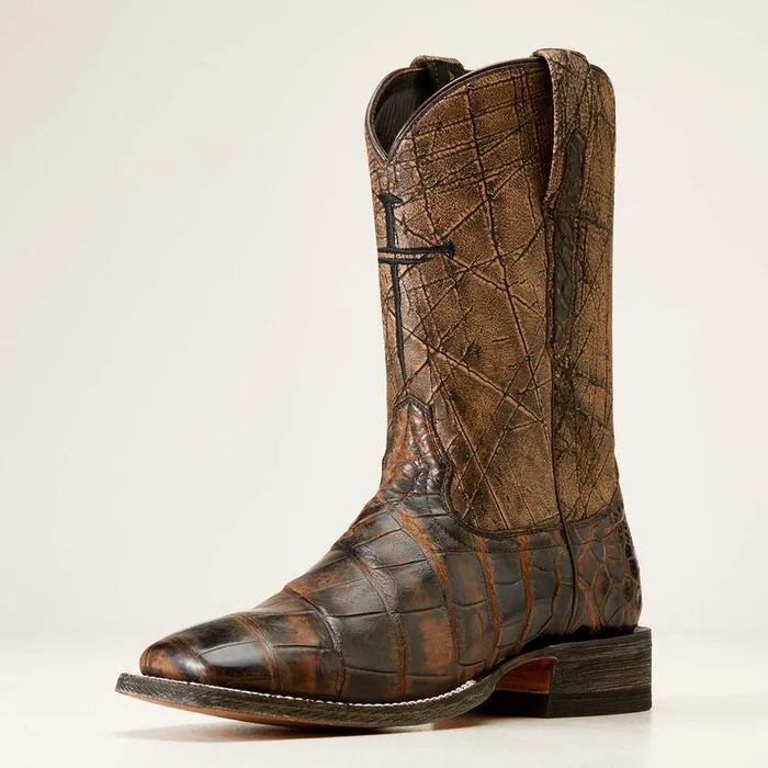 Men Western Boots Ariat Backwater Western Boot Brown American Alligator