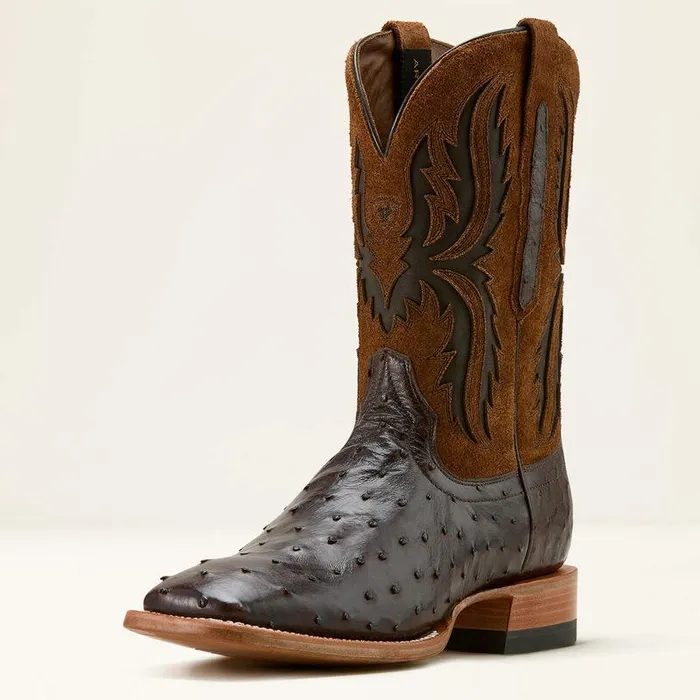 Men Western Boots Ariat Drifter Cowboy Boot Espresso Full Quill Ostrichtan Suede