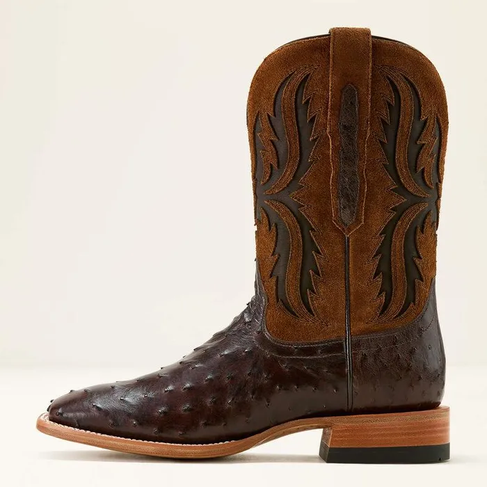Men Western Boots Ariat Drifter Cowboy Boot Espresso Full Quill Ostrichtan Suede