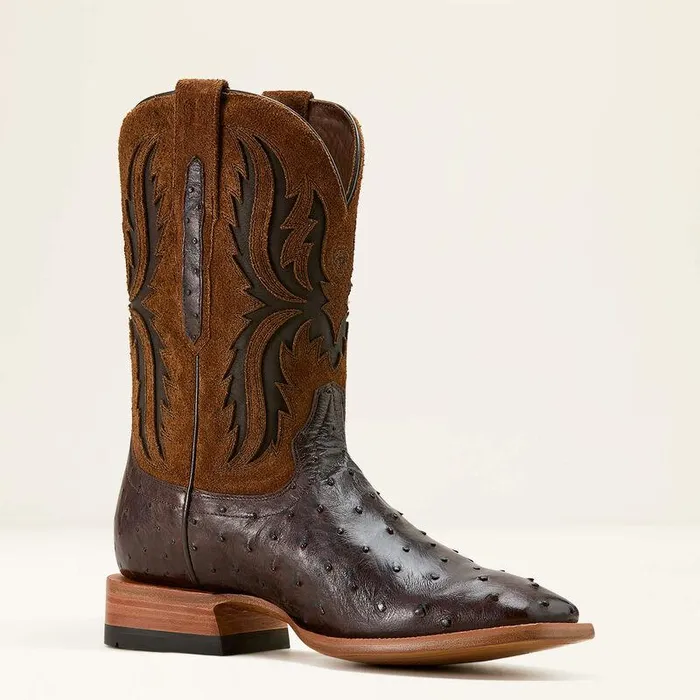 Men Western Boots Ariat Drifter Cowboy Boot Espresso Full Quill Ostrichtan Suede