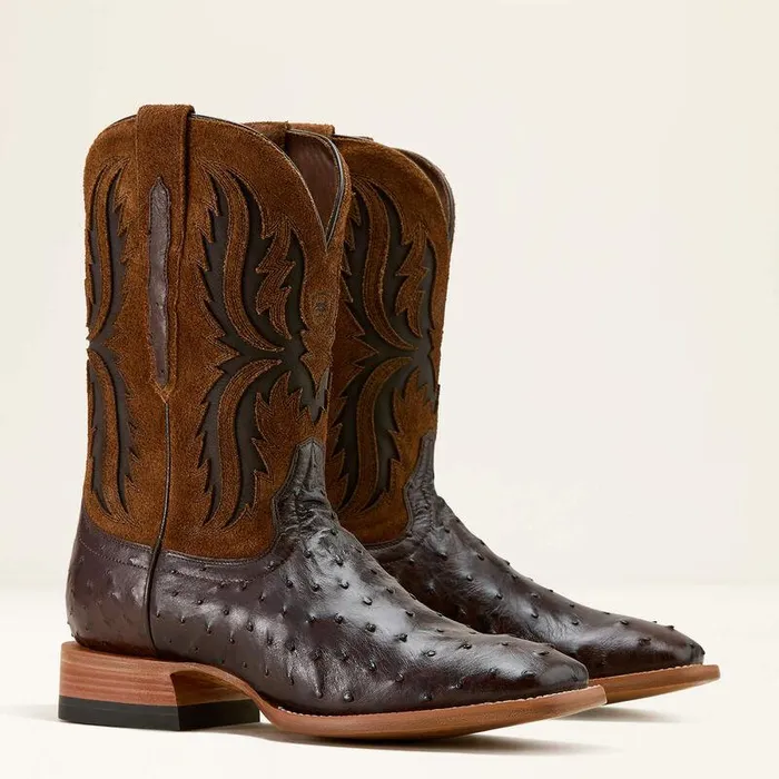Men Western Boots Ariat Drifter Cowboy Boot Espresso Full Quill Ostrichtan Suede