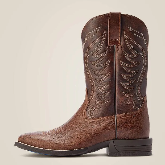 Men Western Boots Ariat Reckoning Western Boot Dark Tabac Smooth Quill Ostric