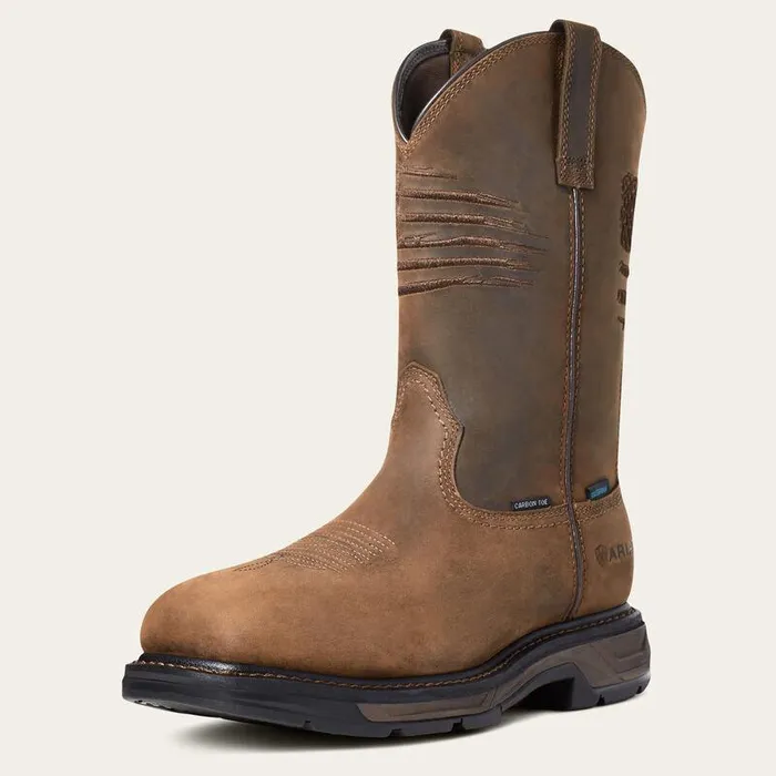 Men Western Boots Ariat WorkHog XT Patriot Waterproof Carbon Toe Work Boot Distressed Brown