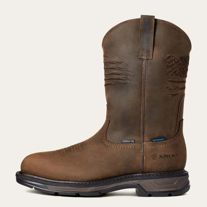 Men Western Boots Ariat WorkHog XT Patriot Waterproof Carbon Toe Work Boot Distressed Brown