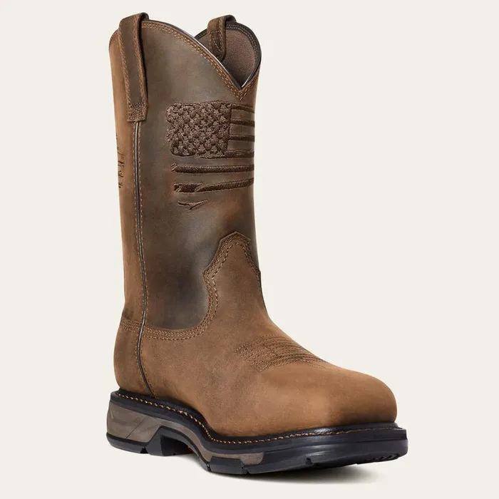 Men Western Boots Ariat WorkHog XT Patriot Waterproof Carbon Toe Work Boot Distressed Brown
