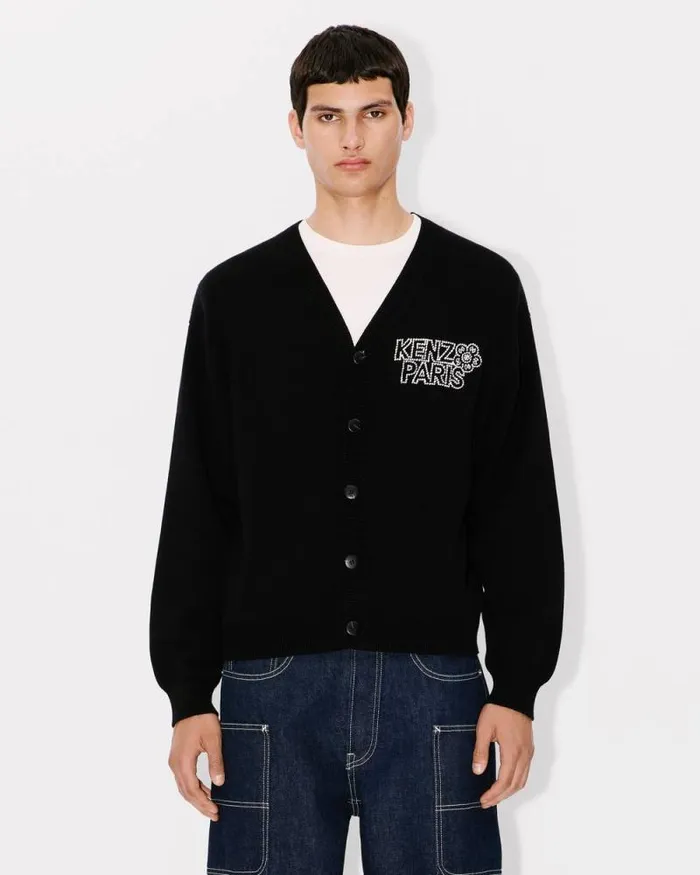 MenWomen 039KENZO Constellation039 Genderless Embroidered Cardigan In Wool And Cotton Black Kenzo Sweaters And Cardigans