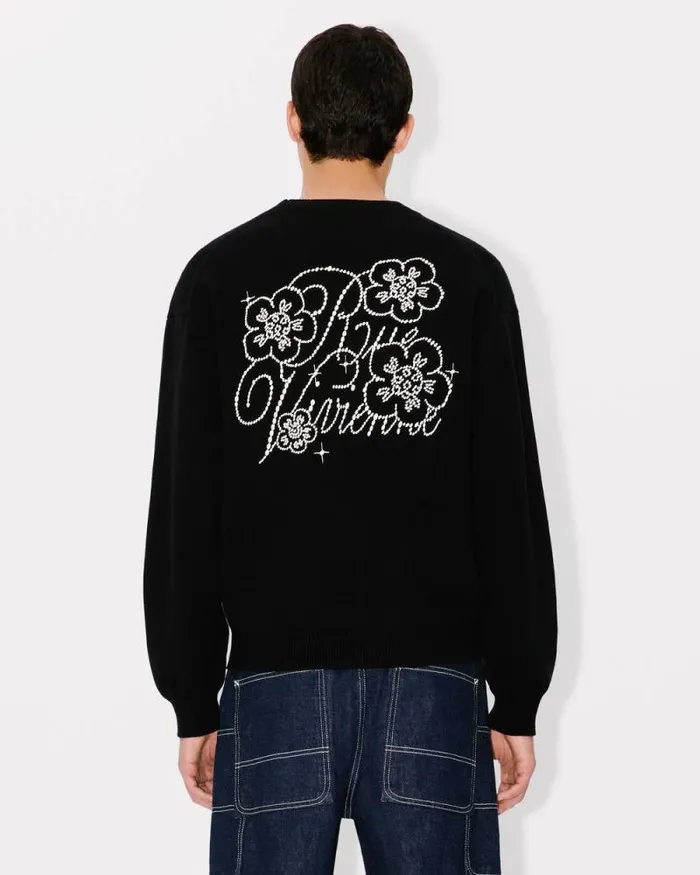MenWomen 039KENZO Constellation039 Genderless Embroidered Cardigan In Wool And Cotton Black Kenzo Sweaters And Cardigans