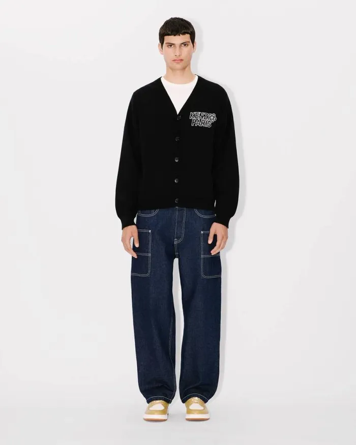 MenWomen 039KENZO Constellation039 Genderless Embroidered Cardigan In Wool And Cotton Black Kenzo Sweaters And Cardigans