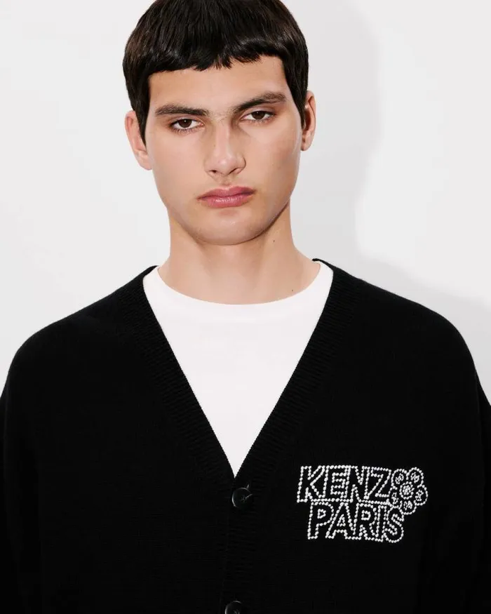 MenWomen 039KENZO Constellation039 Genderless Embroidered Cardigan In Wool And Cotton Black Kenzo Sweaters And Cardigans