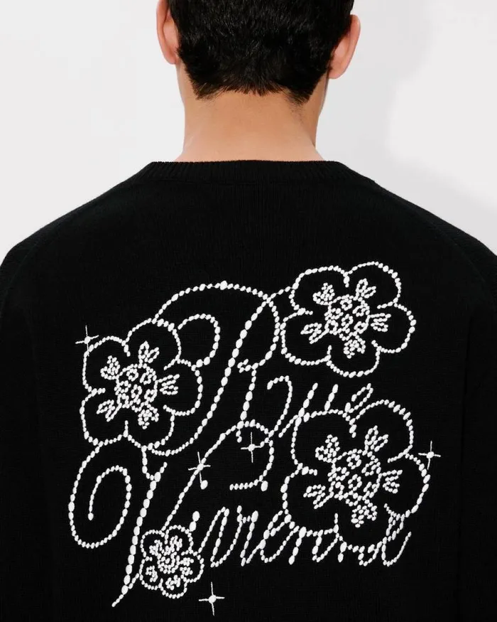 MenWomen 039KENZO Constellation039 Genderless Embroidered Cardigan In Wool And Cotton Black Kenzo Sweaters And Cardigans