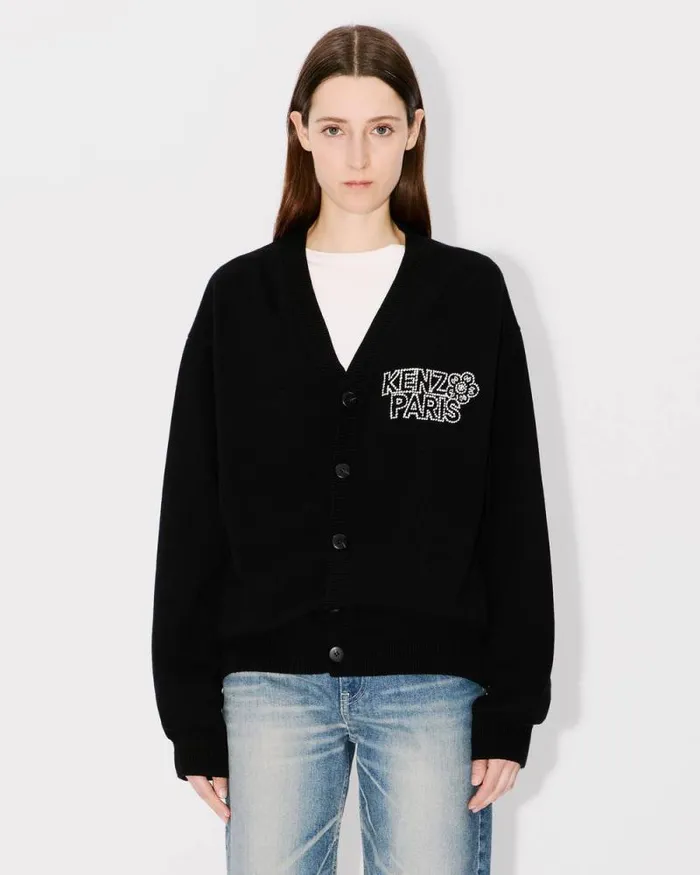 MenWomen 039KENZO Constellation039 Genderless Embroidered Cardigan In Wool And Cotton Black Kenzo Sweaters And Cardigans