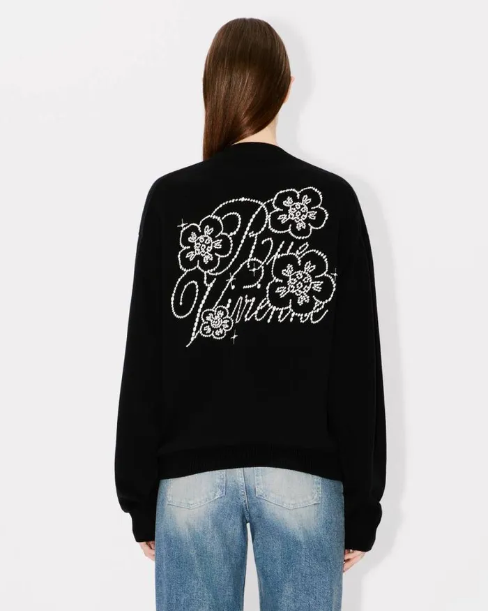 MenWomen 039KENZO Constellation039 Genderless Embroidered Cardigan In Wool And Cotton Black Kenzo Sweaters And Cardigans