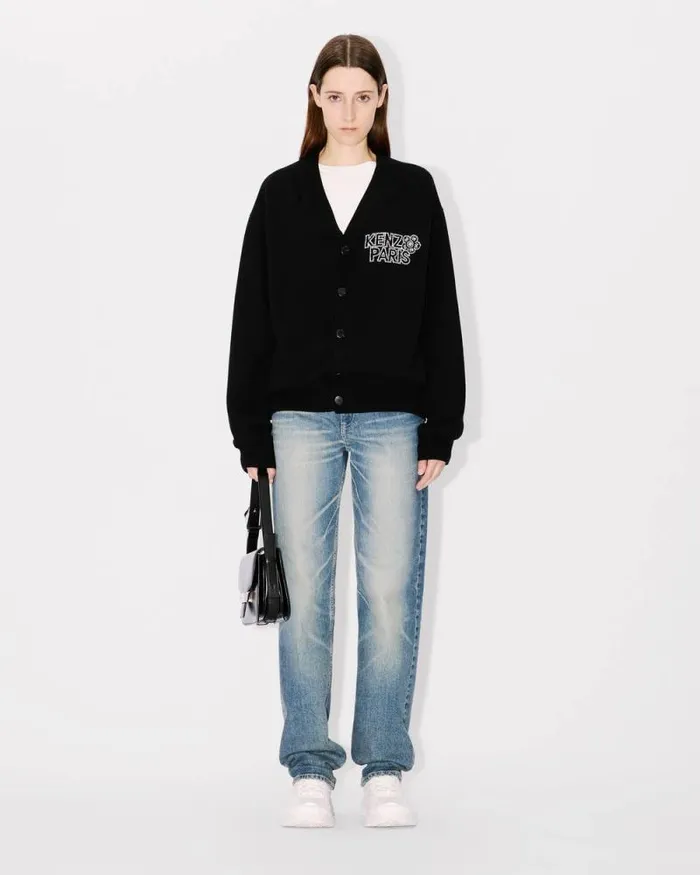 MenWomen 039KENZO Constellation039 Genderless Embroidered Cardigan In Wool And Cotton Black Kenzo Sweaters And Cardigans