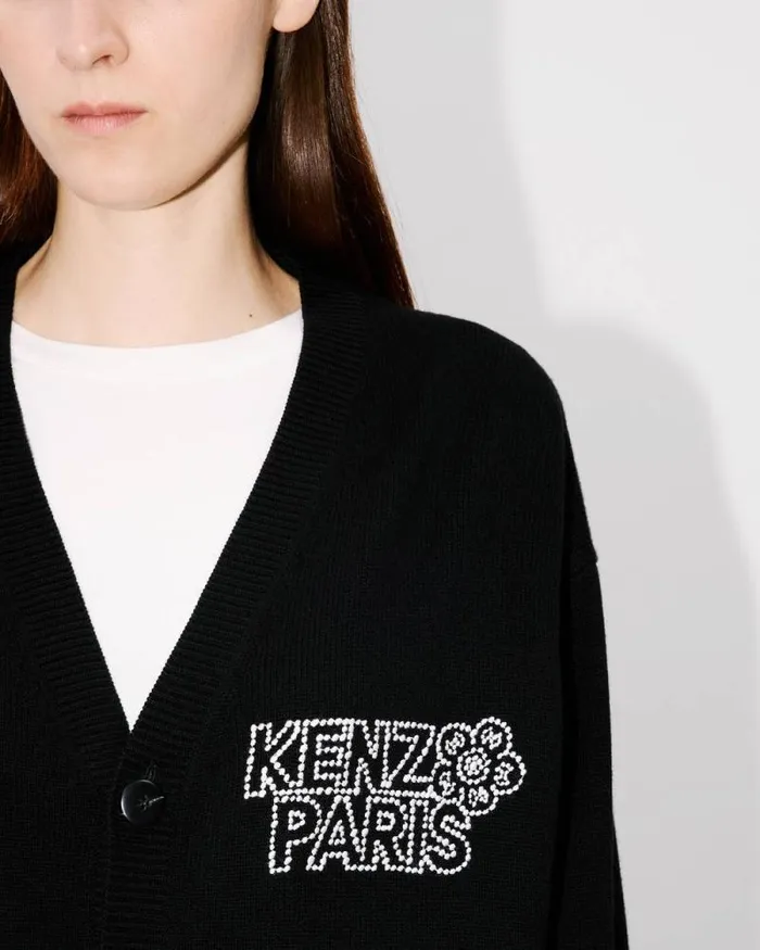 MenWomen 039KENZO Constellation039 Genderless Embroidered Cardigan In Wool And Cotton Black Kenzo Sweaters And Cardigans