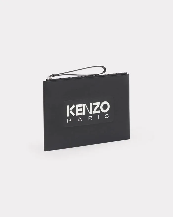 MenWomen 039KENZO Emboss039 Large Leather Clutch Black Kenzo Small Leathergoods