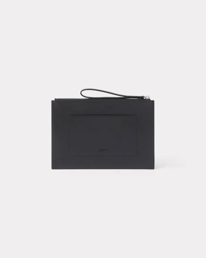 MenWomen 039KENZO Emboss039 Large Leather Clutch Black Kenzo Small Leathergoods