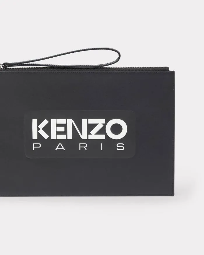 MenWomen 039KENZO Emboss039 Large Leather Clutch Black Kenzo Small Leathergoods