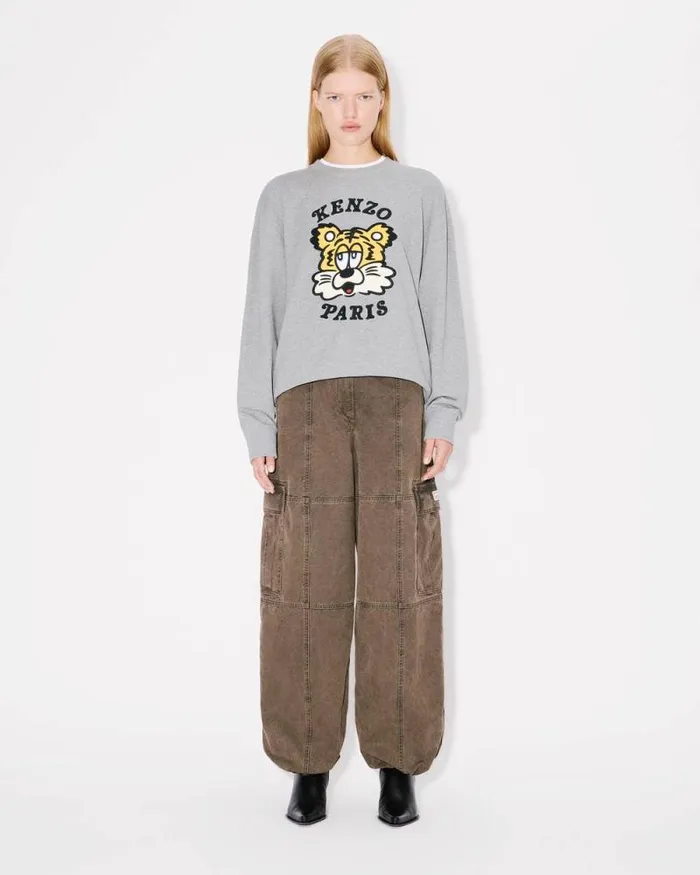MenWomen 039KENZO VERDY MARKET039 Genderless Embroidered Sweatshirt In Cotton Pearl Grey Kenzo Sweatshirts And Hoodies
