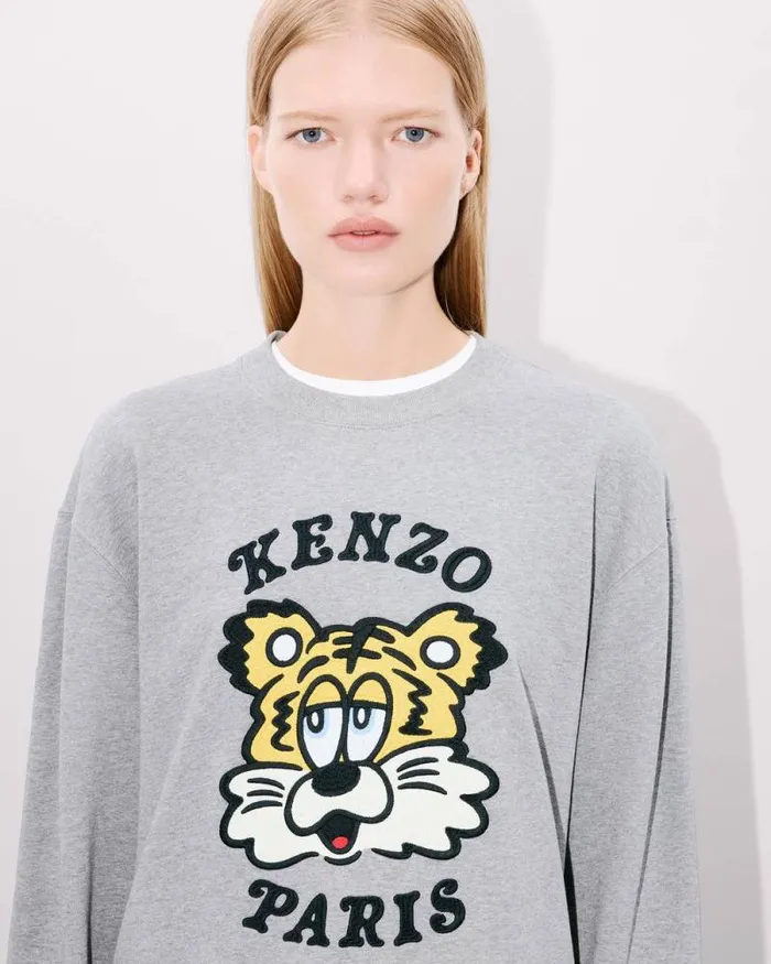 MenWomen 039KENZO VERDY MARKET039 Genderless Embroidered Sweatshirt In Cotton Pearl Grey Kenzo Sweatshirts And Hoodies