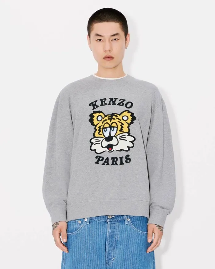 MenWomen 039KENZO VERDY MARKET039 Genderless Embroidered Sweatshirt In Cotton Pearl Grey Kenzo Sweatshirts And Hoodies