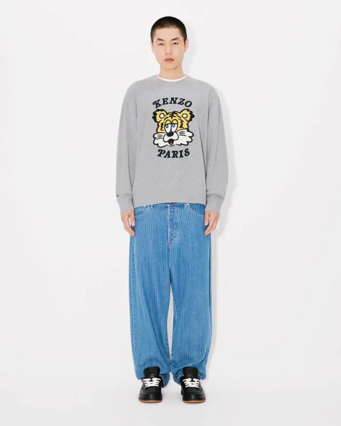 MenWomen 039KENZO VERDY MARKET039 Genderless Embroidered Sweatshirt In Cotton Pearl Grey Kenzo Sweatshirts And Hoodies