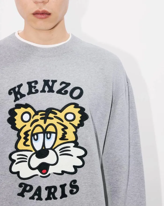 MenWomen 039KENZO VERDY MARKET039 Genderless Embroidered Sweatshirt In Cotton Pearl Grey Kenzo Sweatshirts And Hoodies