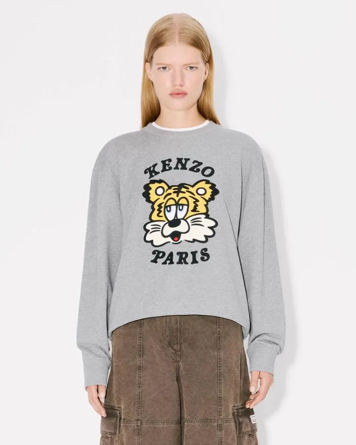 MenWomen 039KENZO VERDY MARKET039 Genderless Embroidered Sweatshirt In Cotton Pearl Grey Kenzo Sweatshirts And Hoodies
