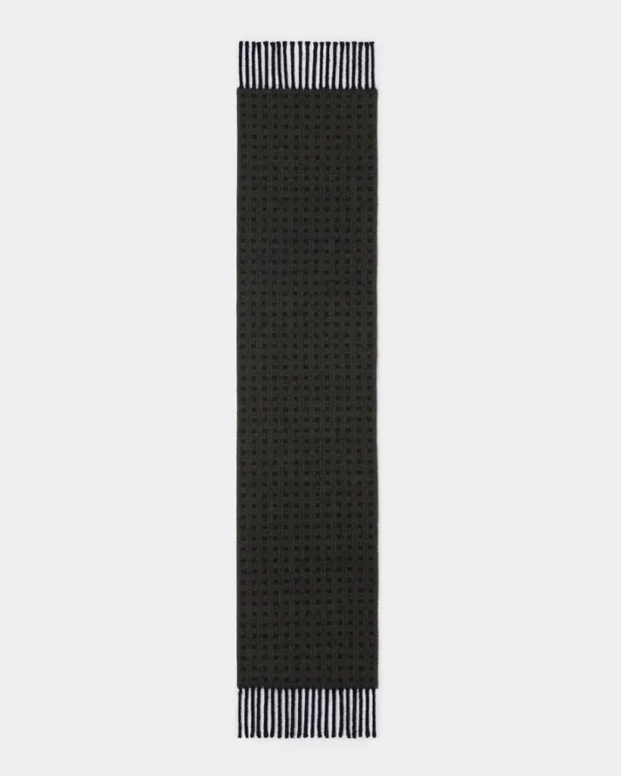 MenWomen 039KENZO Weave039 Reversible Wool Scarf Dark Khaki Kenzo Scarves